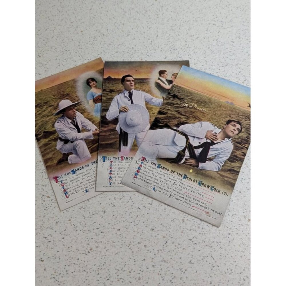 WWI Songs Military Soldier Postcards - Till the Sands of the Desert Grows Cold